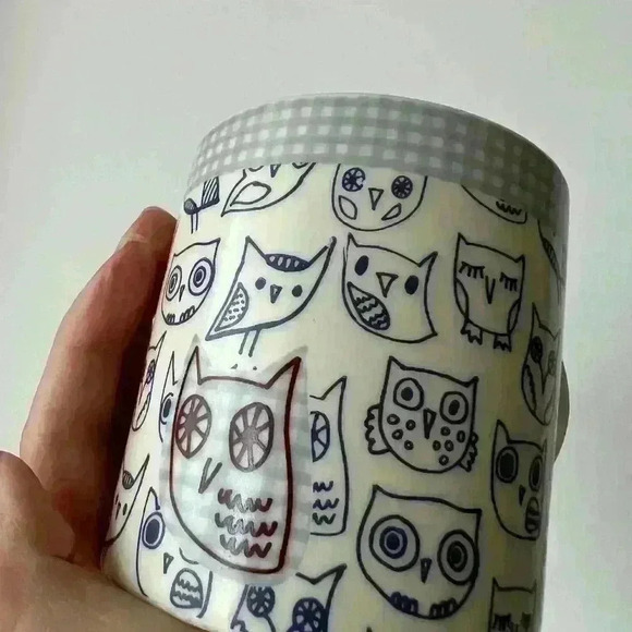 Disaster Design UK Blue White Small Owl Illustrated Tea Mug with Top Lid  Cover - Picture 5 of 15